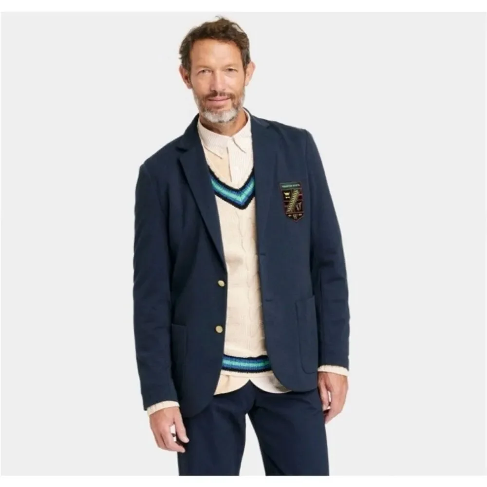 NWT Mens Houston White Crested Collegiate Navy Blazer Dress Suit Jacket  - Sz M